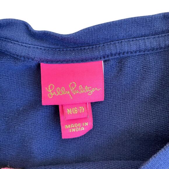 Lilly Pulitzer Girls Sz M 6-7 Mini Rami Navy Wild Heart Embroidered Sweatshirt - Picture 8 of 16